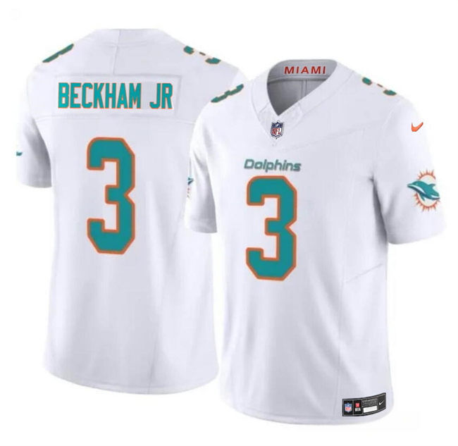 Men's Miami Dolphins #3 Odell Beckham Jr White 2023 F.U.S.E Vapor Limited Stitched Football Jersey